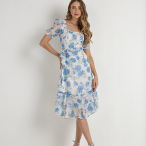 Vestido Evase Estampado Flores Azul 810831 Tamanho:G
