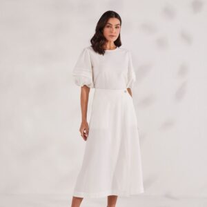 Saia Midi Evasê Off White Com Transpasse 27622