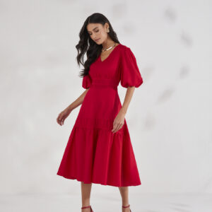 Vestido Midi Tricoline Vermelho 27641