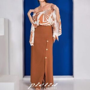 Saia Longa de Linho Caramelo  634 Tamanho GG