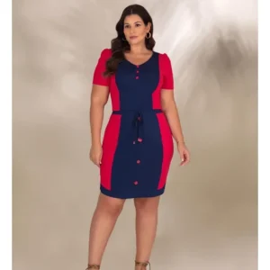 Conjunto Plus Size De Malha Lisa Com Decote V E Recortes  46893