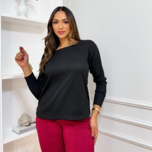 Blusa ML Lanzinha Canelada Preta 1151P