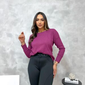 Blusa ML Lanzinha Canelada Fuscia 1151F